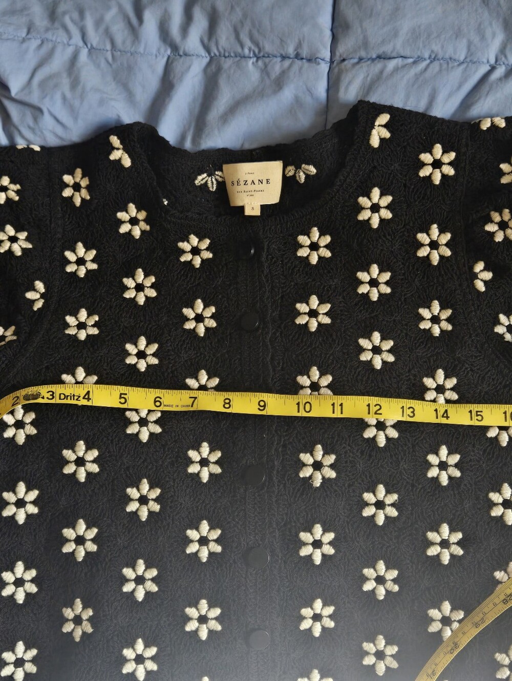 Sezane Lorna Shirt Contrasted Black Guipure Ecru Flower - Size S - Picture 11 of 13